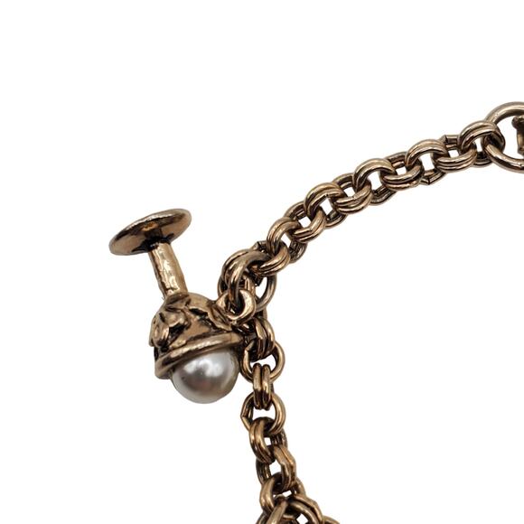 Faux Pearl Drinkware Fun Charm Bracelet Coffee Tea Pot Wine Silver Tone Link - Picture 7 of 8